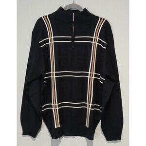 Vintage Stacy Adams 1/4 Zip Knit Sweater. Black Multi-Color. Men Size Large. New